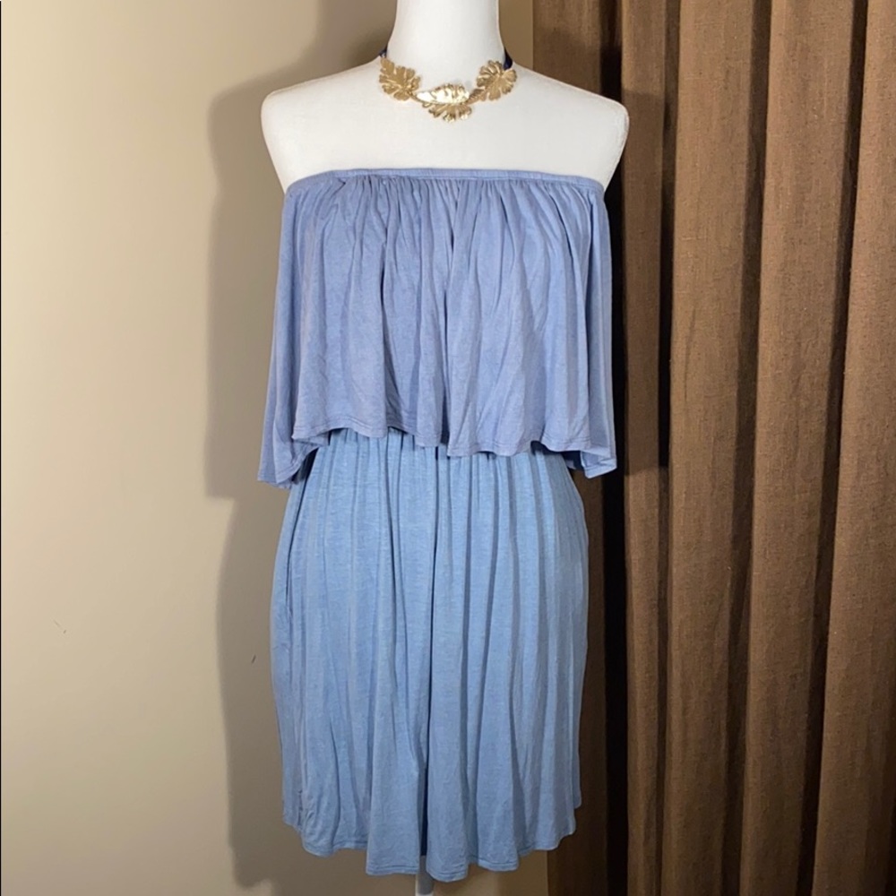 Strapless Baby Blue Tiered Flounce Dress